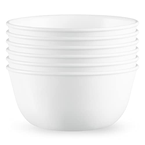 Corelle Vitrelle 28-oz Soup/Cereal Bowls Set of 6, Chip & Crack Resistant Dinnerware Bowls for Soup, Ramen, Cereal and More, Triple Layer Glass, Winter Frost White