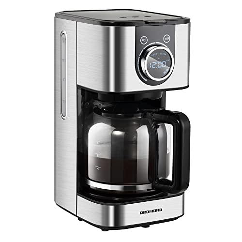 REDMOND Programmable Coffee Maker, 10 Cup Drip Coffee Machine Stainless Steel Keep Warm with Brew Strength Control, LCD Screen, Anti-Drip System - Black & Stainless Steel