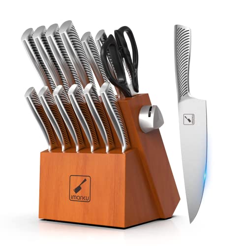 Knife Set with Block for Kitchen, imarku 14-Piece High Carbon Stainless Steel Knife Set, One-piece Dishwasher Safe Kitchen Knives Set, Chef Knife Set with Built-in Sharpener, Non-slip Ergonomic Handle