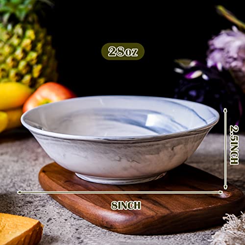 Yundu Grey Marble Ceramics Bowls Set of 6, 28 Ounce Pasta/Cereal/Salad/Soup Bowls for Kitchen, Dishwasher & Microwave Safe