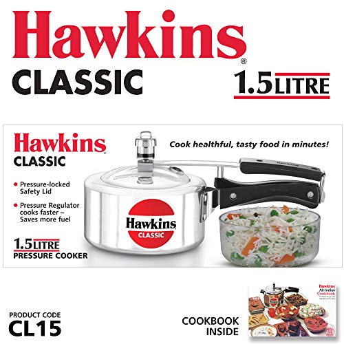 HAWKINS Classic CL15 1.5-Liter New Improved Aluminum Pressure Cooker, Small, Silver