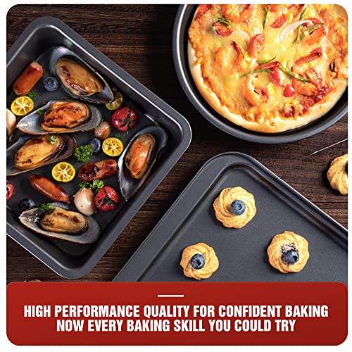 KITESSENSU Baking Pans Sets, Nonstick Bakeware Set 7-Piece with Round/Square Cake Pan, Loaf Pan, Muffin Pan, Cookie Sheet, Roast Pan, Cooling Rack, Carbon Steel Bake Set