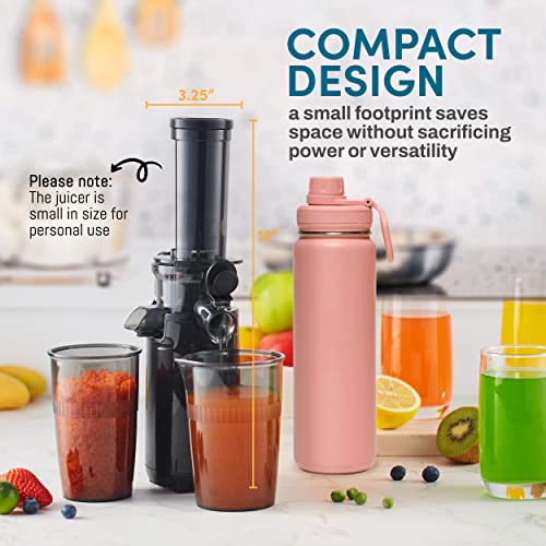 Elite Gourmet EJX600 Compact Small Space-Saving Masticating Slow Juicer, Cold Press Juice Extractor, Nutrient and Vitamin Dense, Easy to Clean, 16 oz Juice Cup, Charcoal Grey