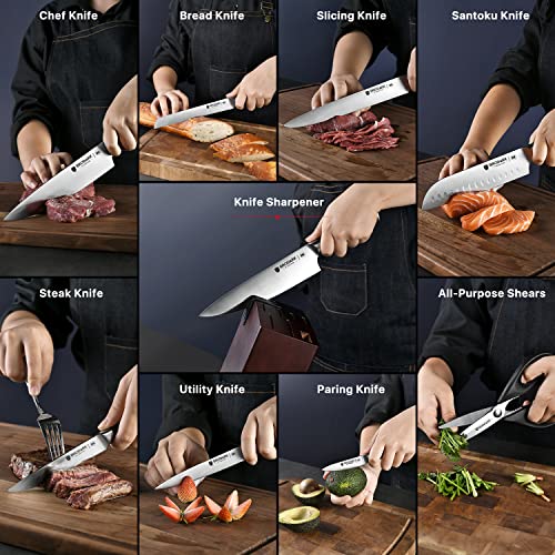 BRODARK Kitchen Knife Set with Block, Upgraded NSF Food Grade 15 PCS German Stainless Steel Professional Chef Knife Set with Knife Sharpener, Ultra Sharp Full Tang Knife Block Set, Best Gift